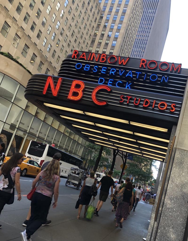 NBC Studios People walking by the building of NBC Studios in NYC