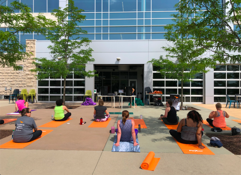 Yoga on Paycor's back lawn Paycor celebrates international yoga day at their headquarters