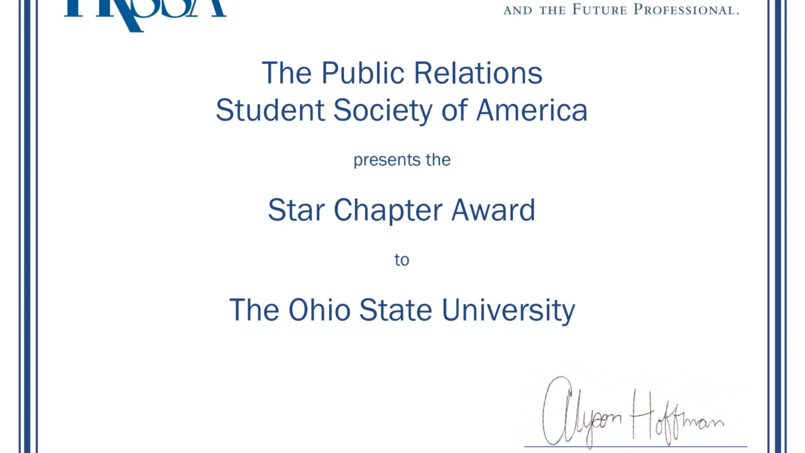 Ohio State Star Chapter Award Certificate 