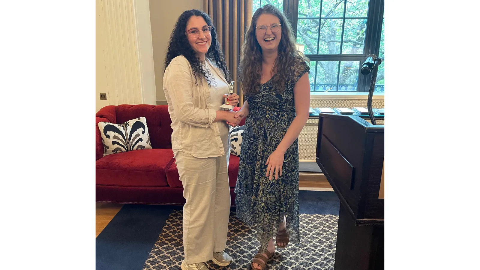 Grad Student and teacher at banquet