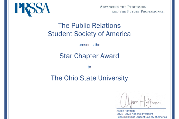 Ohio State Star Chapter Award Certificate 