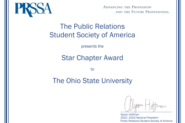 Ohio State Star Chapter Award Certificate