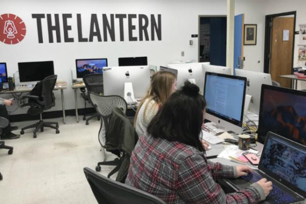 Students work in The Lantern newsroom Students work in The Lantern newsroom