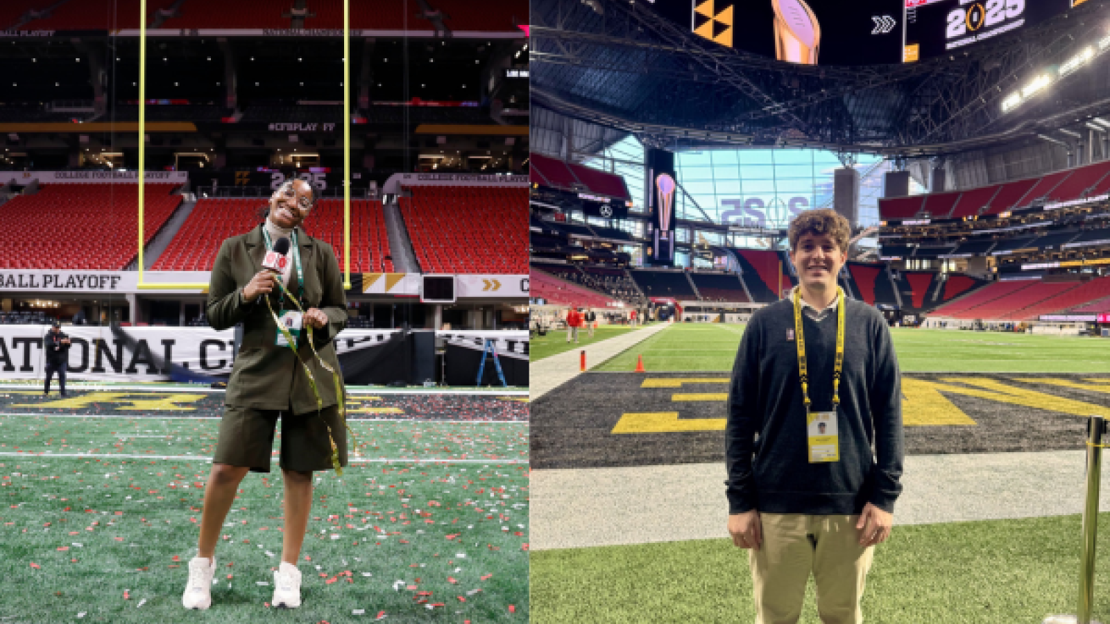 Journalism students Jayla Vanhorn and Noah Weiskopf covered the College Football Playoff National Championship in Atlanta on Jan. 20 for The Lantern.